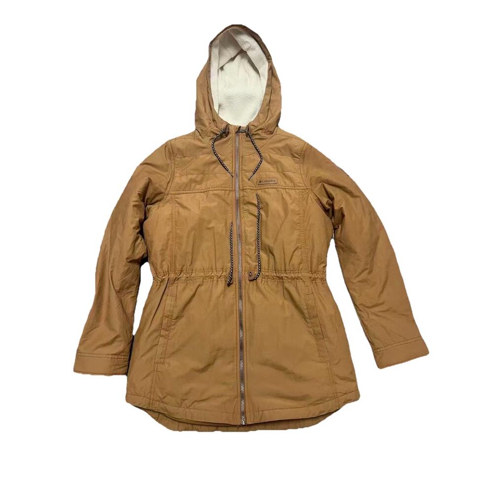 Columbia Women’s Hooded Drawstring Waist Jacket Size Medium Brown Fleece Lined